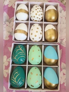 Painted Decorative Easter Eggs - White, Gold, Teal & Mint